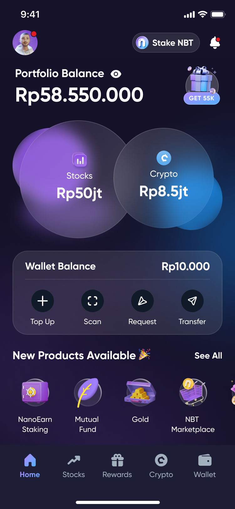 Returning investor · two bubbles, one wallet row (Dark)